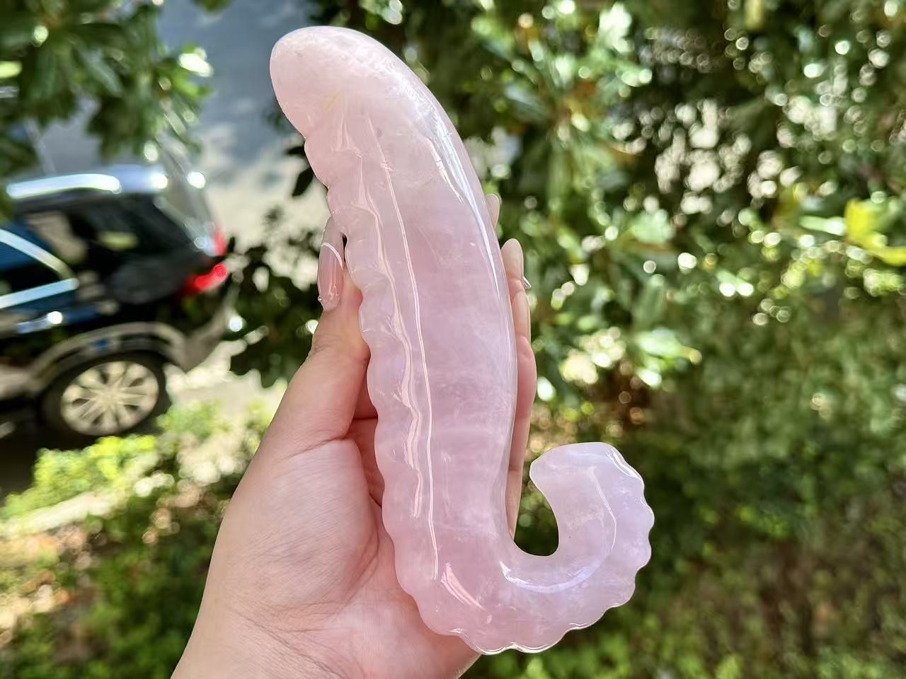 6"+ Natural Rose Quartz Hand Carved Wand, Rose Quartz Healing Gemstone Gift for Woman, Crystal quartz massage stick,Energy Crystal wand 1PC
