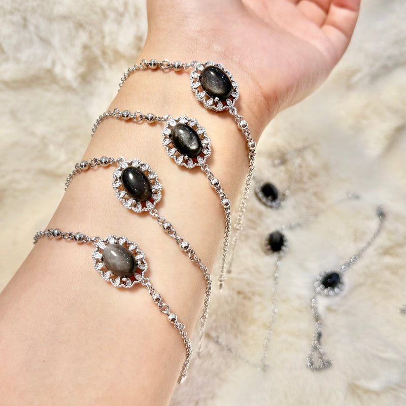 Natural Silver Obsidian Bracelet.