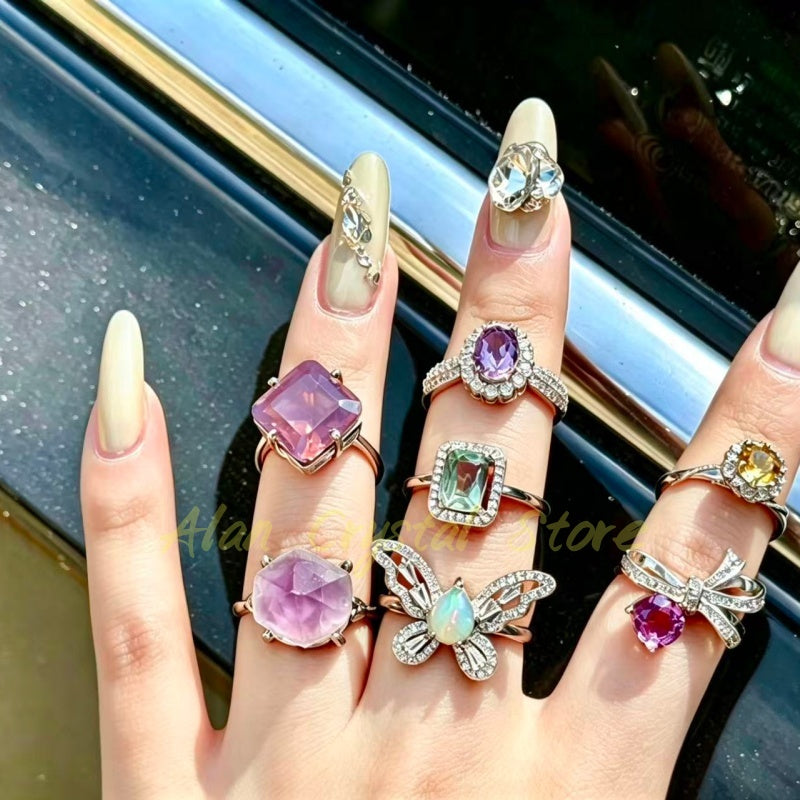 10PCS Natural Crystal Quartz Rings.(Adjustable Size)