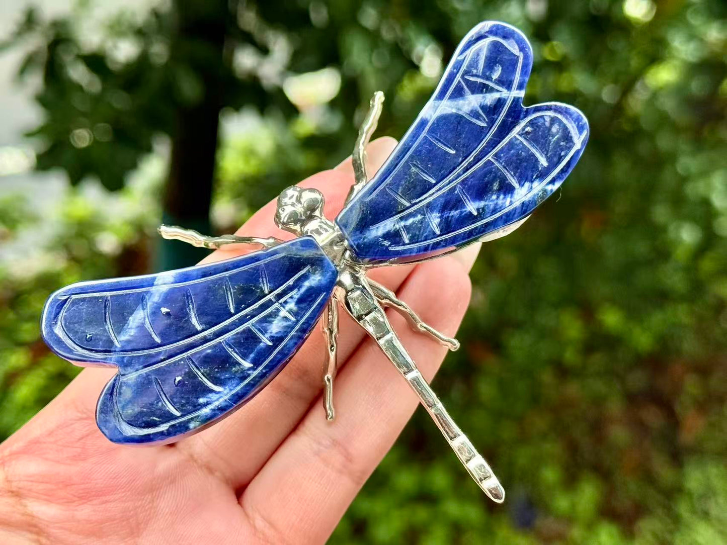 Natural Sodalite Dragonfly,Handmade Crystal quartz Dragonfly.