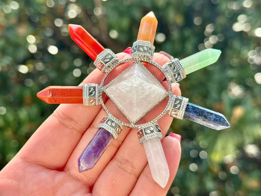 3.8''Natural Seven Chakra Energy Genarator,Clear Quartz Pyramid,Crystal Seven chakras,Crystal decor,Crystal gift ,Home decor,Crystal healing