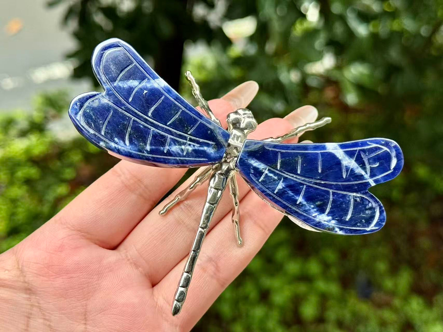 Natural Sodalite Dragonfly,Handmade Crystal quartz Dragonfly.