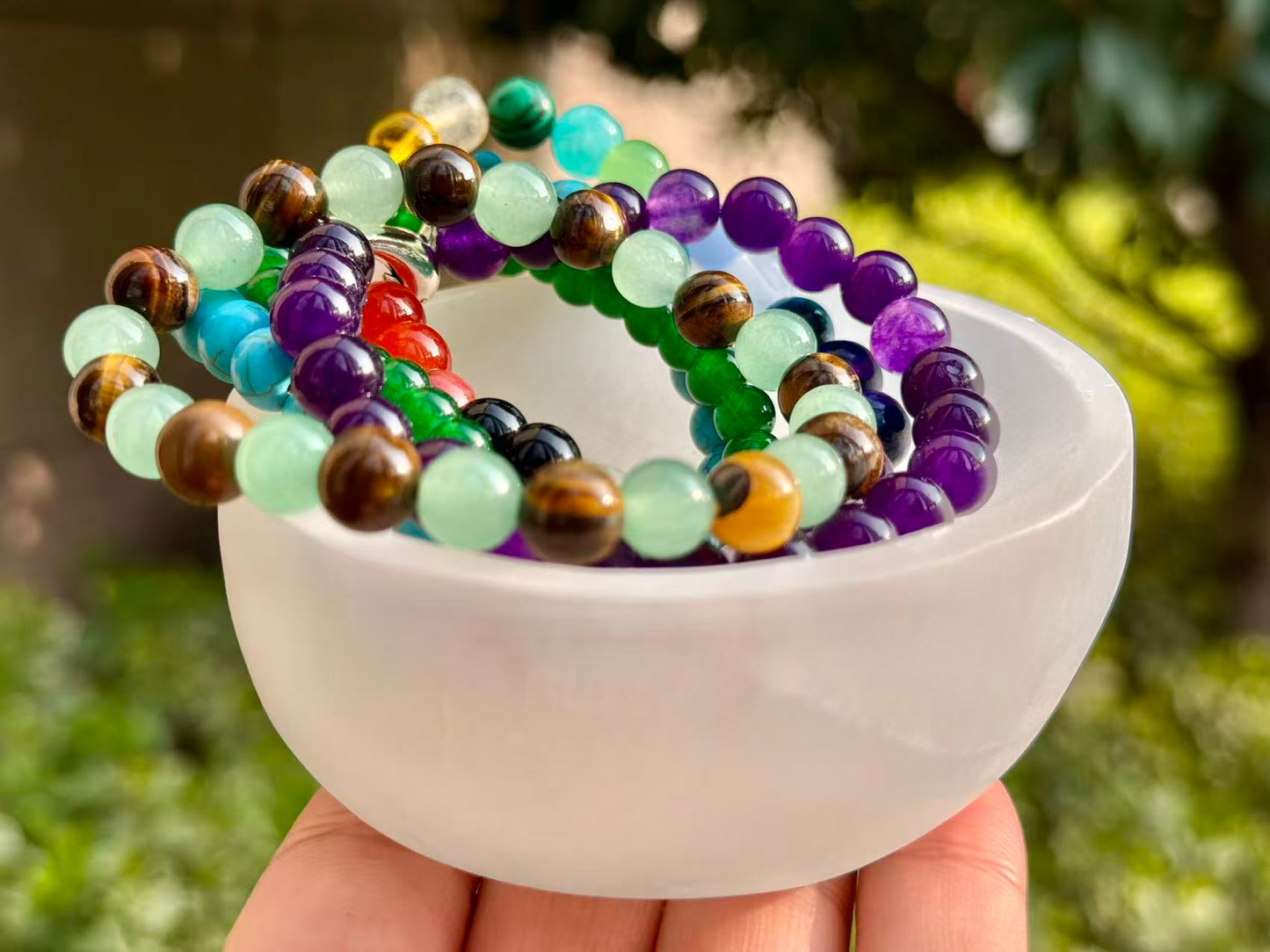 Handcrafted Selenite Gypsum Bowl & Natural Healing Crystal Bracelet Gift Set | Reiki Charged Energy Cleansing Kit