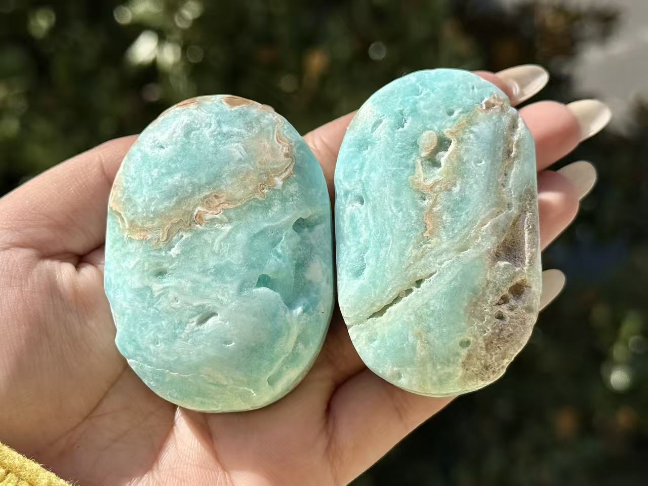 Natural Hemimorphite palm stone.