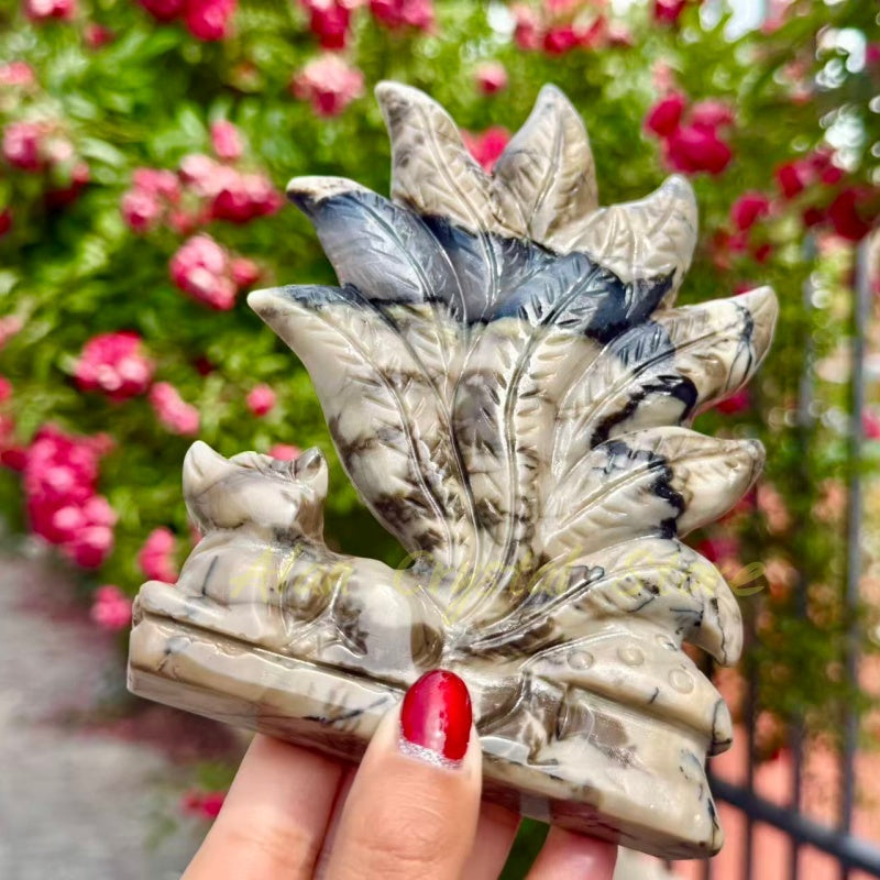 Volcano Agate Nine-tailed Fox Carving