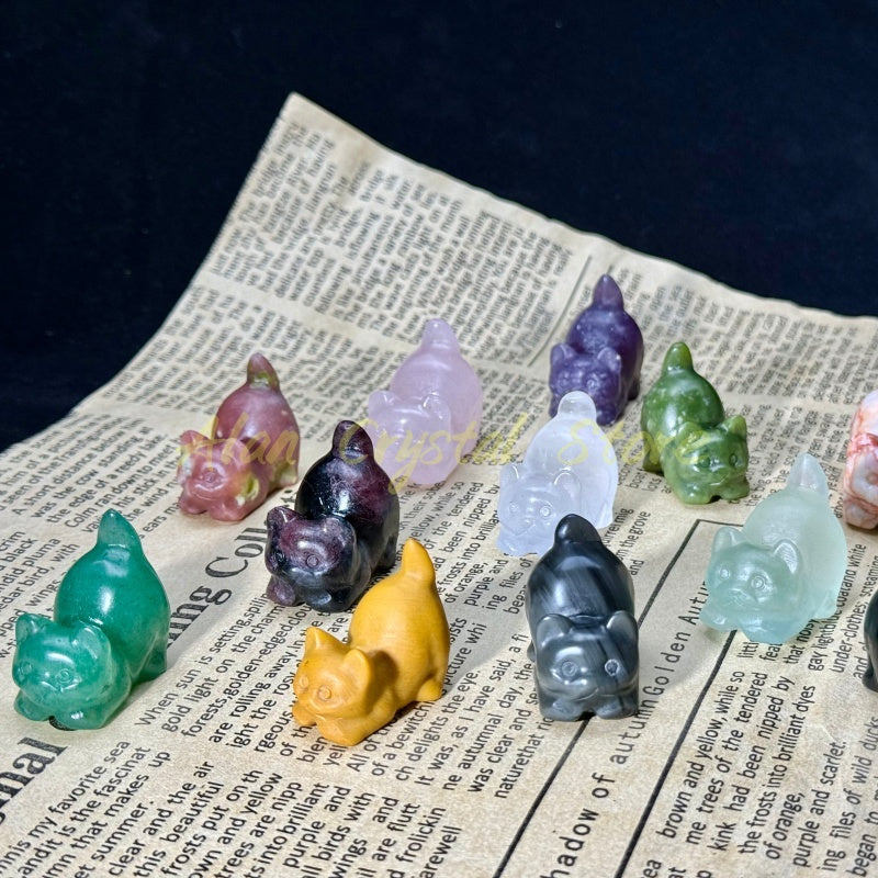 Natural Crystal Quartz Cat Carving.10PCS