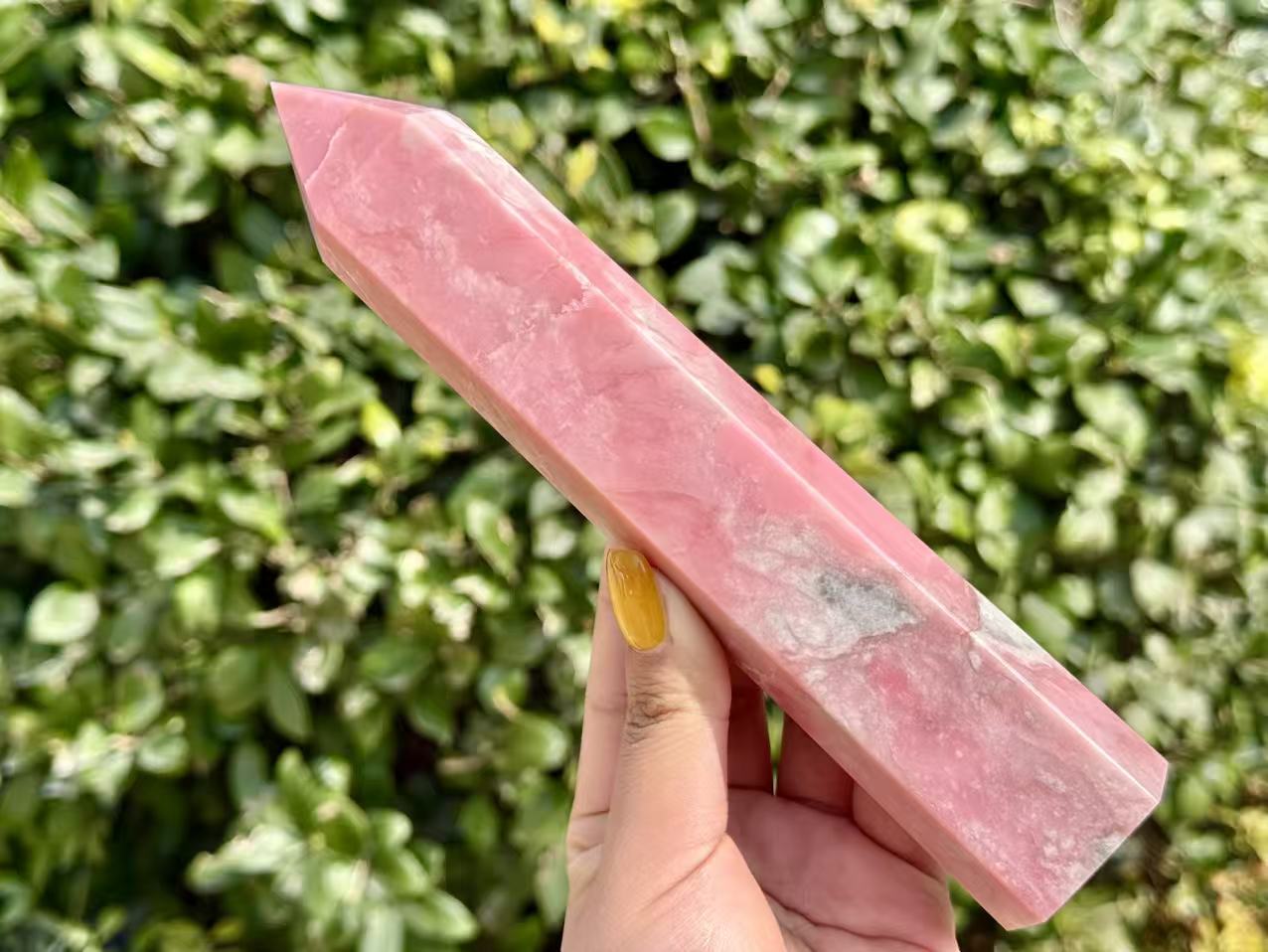 Natural Pink Opal Tower,Hand Carved Obelisk.1PC