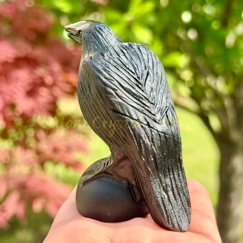 Black Obsidian Crow Carving