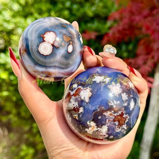 Natural Blue Cherry Blossom Agate Sphere.1PC