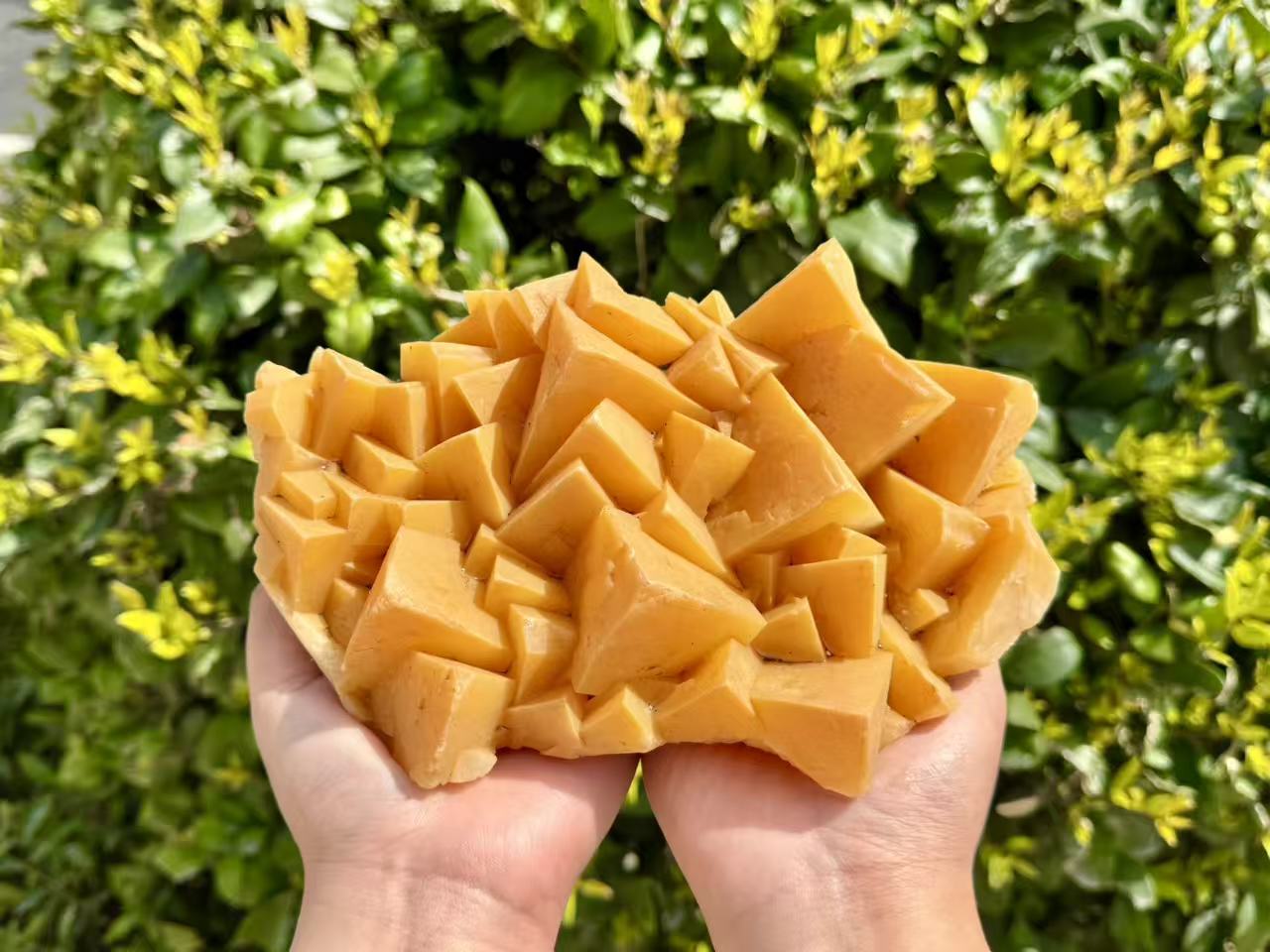 Large Natural Orange Calcite Crystal Cluster, Rare Geometric Calcite Mineral Specimen, Raw Crystal Home Decor