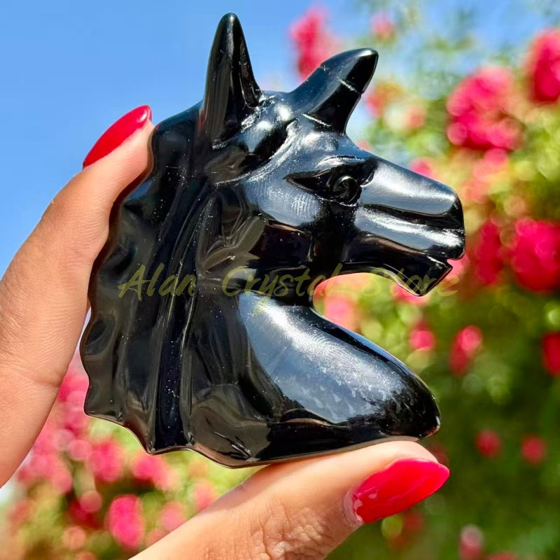 Black Obsidian Unicorn Carving