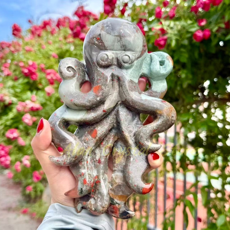 Blood Stone Octopus Carving