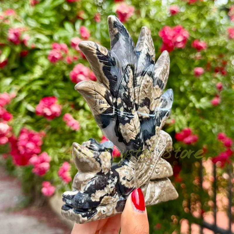 Volcano Agate Nine-tailed Fox Carving