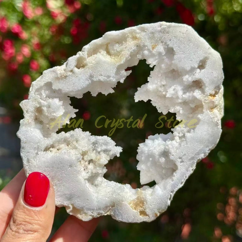 White Agate Crystal Geode Slice