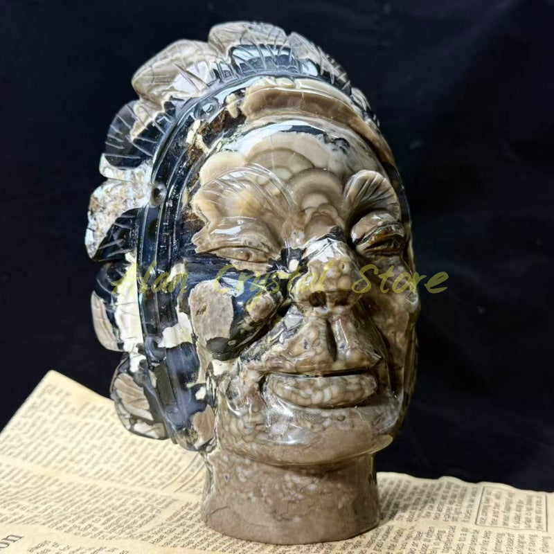 9.2“ Natural Volcanic Agate Indian Skull Carving.1PC