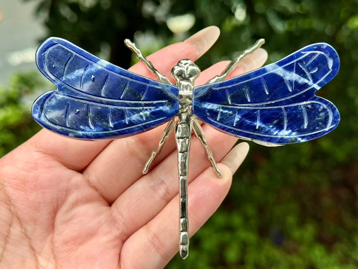 Natural Sodalite Dragonfly,Handmade Crystal quartz Dragonfly.