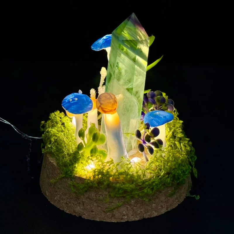 Natural Green Fluorite Obelisk Night Light.Handmade Mushroom Lamp.