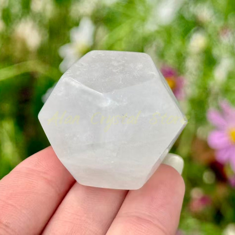 Clear Quartz Polyhedra Dice Carving