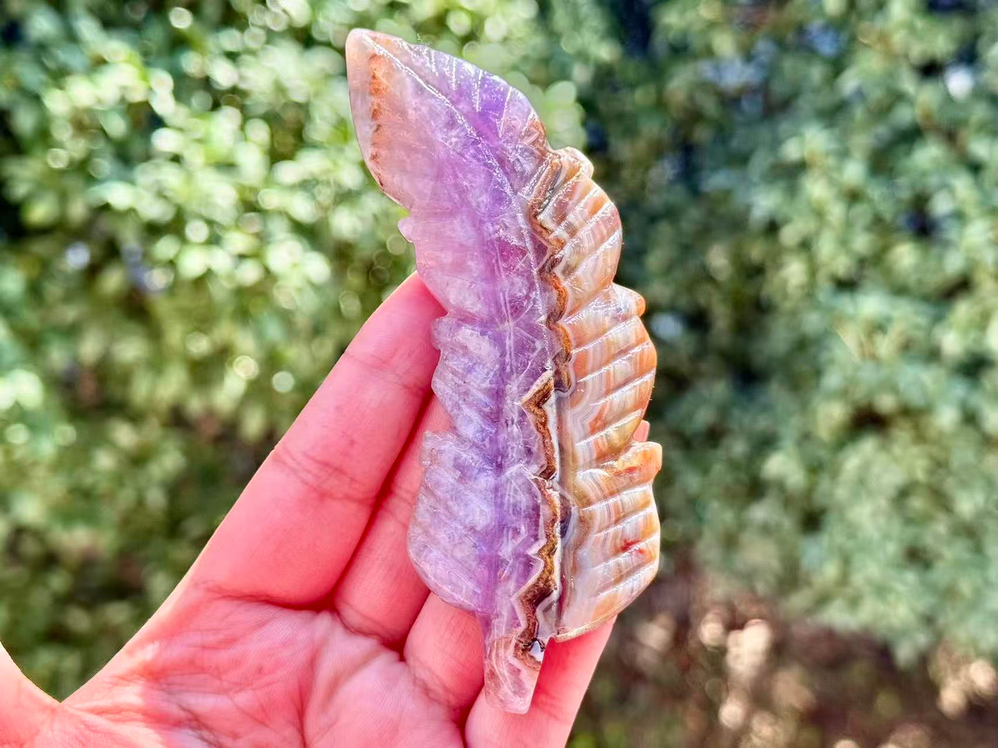 Natural Amethyst Agate Hand Carved Feather,Crystal Quartz Carving,gift for mom.1PC