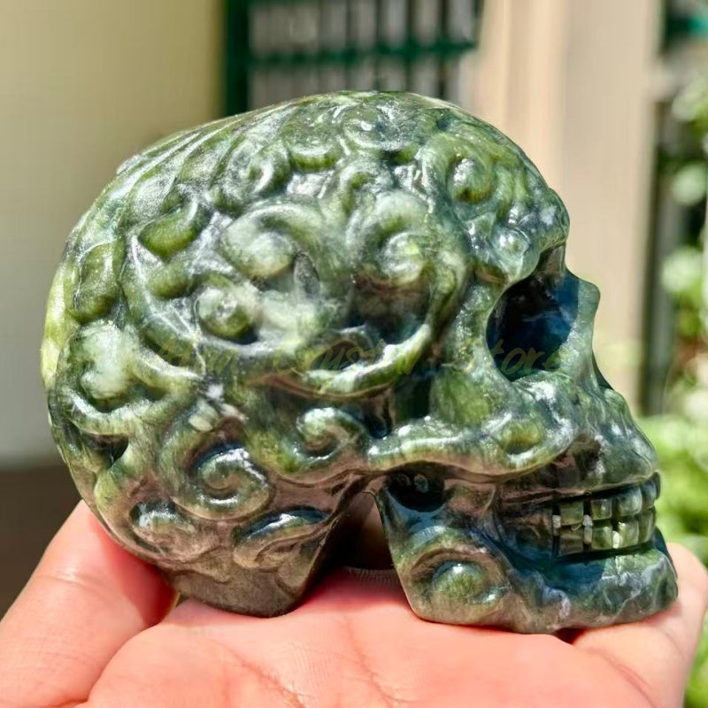 Green Jade Skull Carving