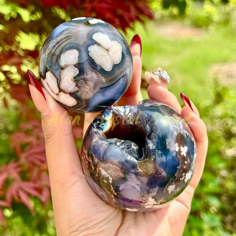 Natural Blue Sakura Agate Sphere.1PC