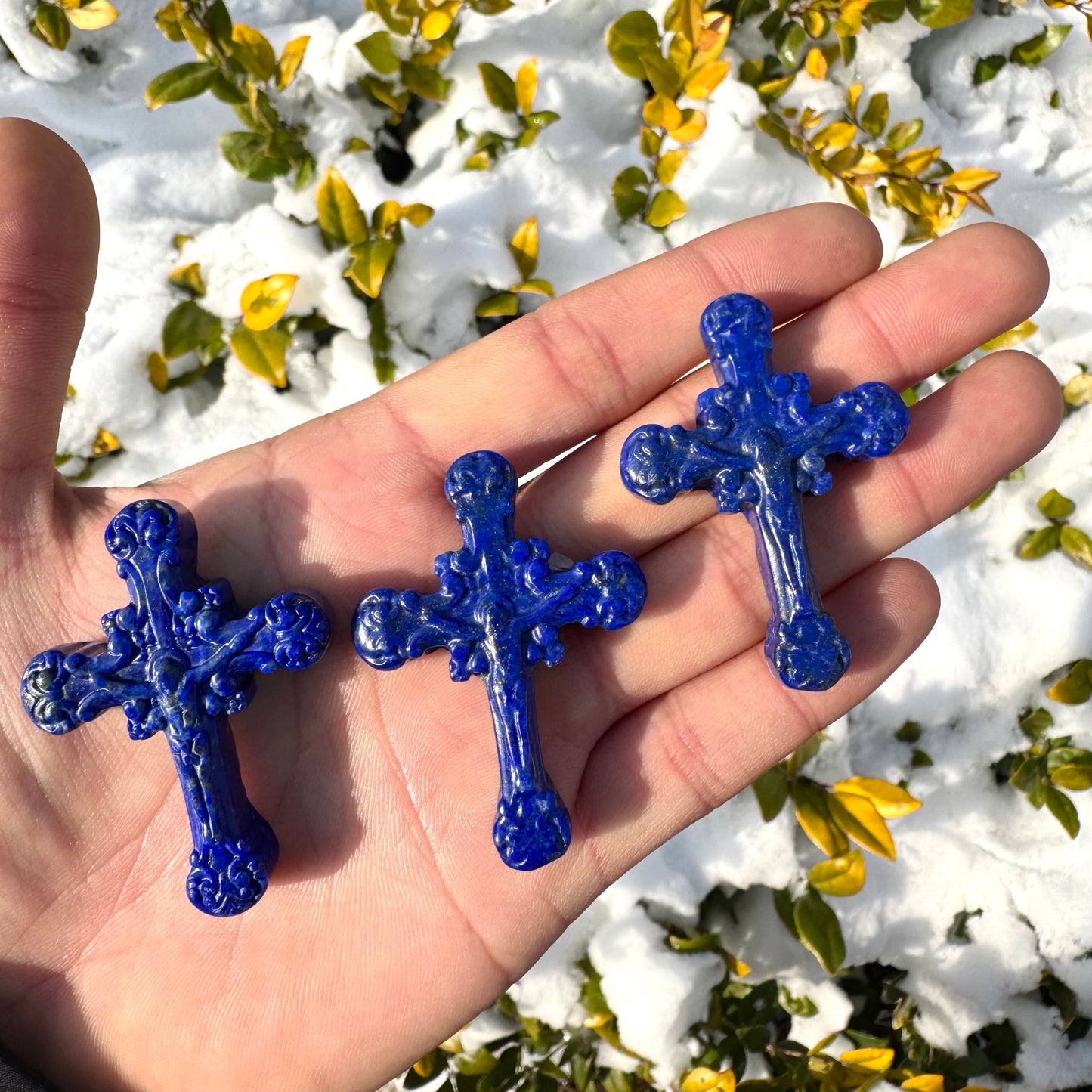 Lapis Lazuli Cross Carving