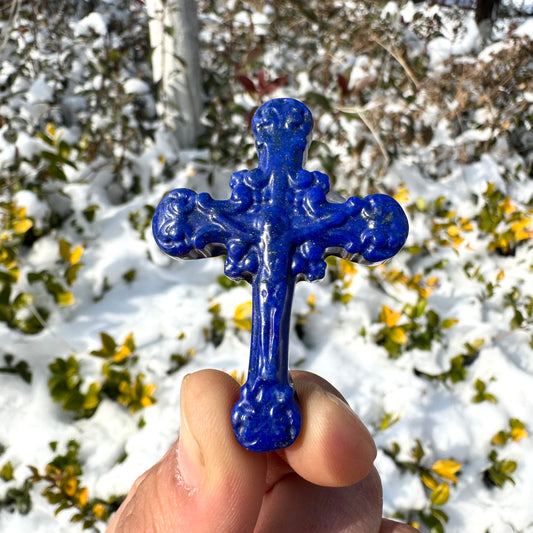 Lapis Lazuli Cross Carving