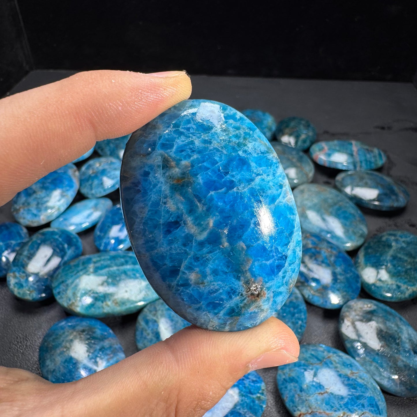 Natural Blue Apatite Palm Stone