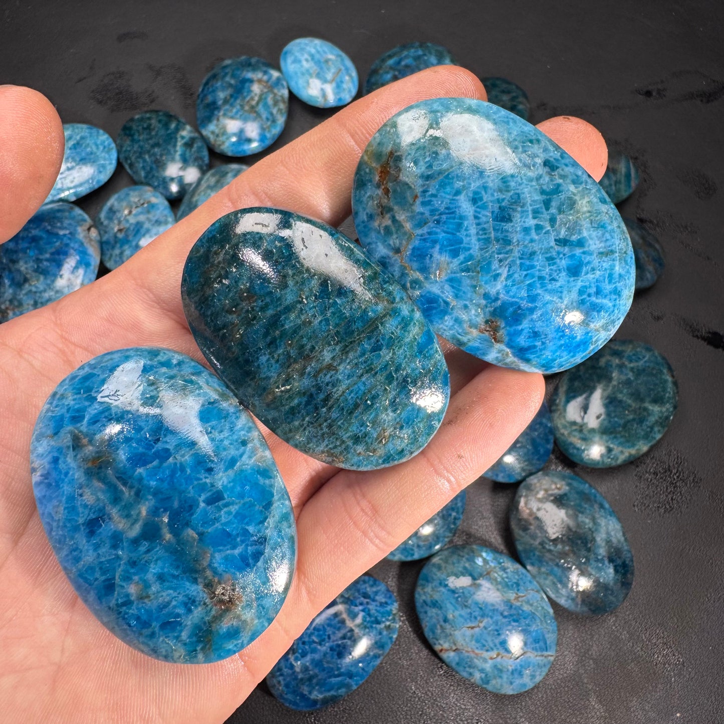 Natural Blue Apatite Palm Stone