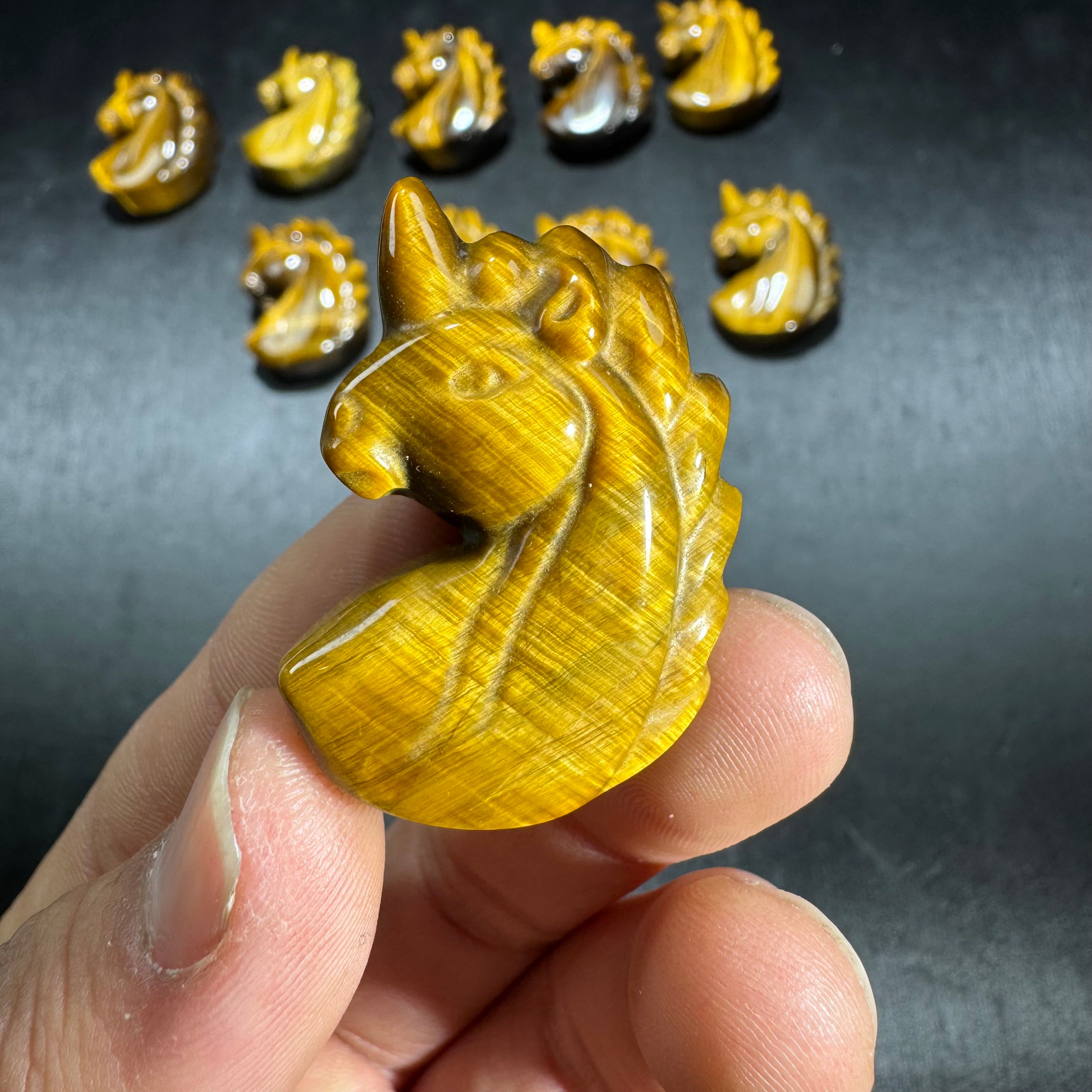Tiger Eye Stone Unicorn Carving