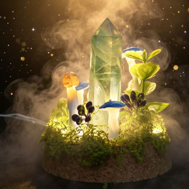 Natural Green Fluorite Obelisk Night Light.Handmade Mushroom Lamp.