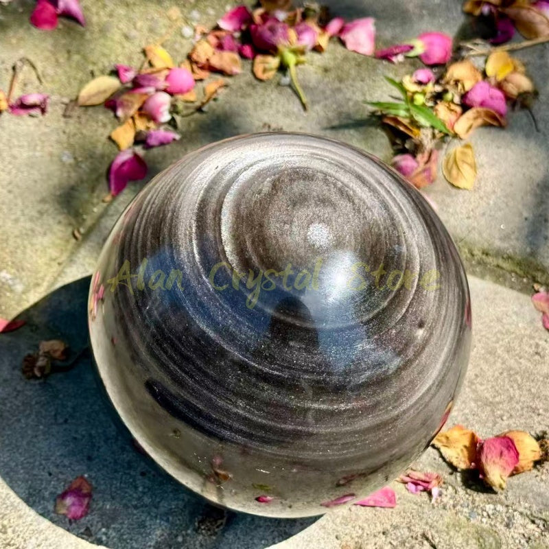 Big Silver Obsidian Sphere