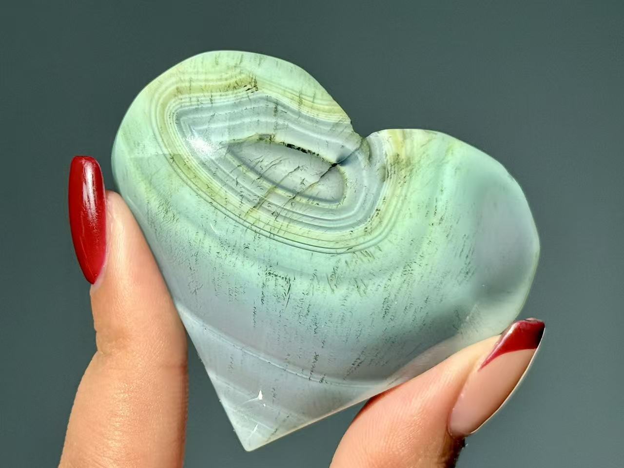 Green Agate Hand Carved Heart.Agate Geode Heart.