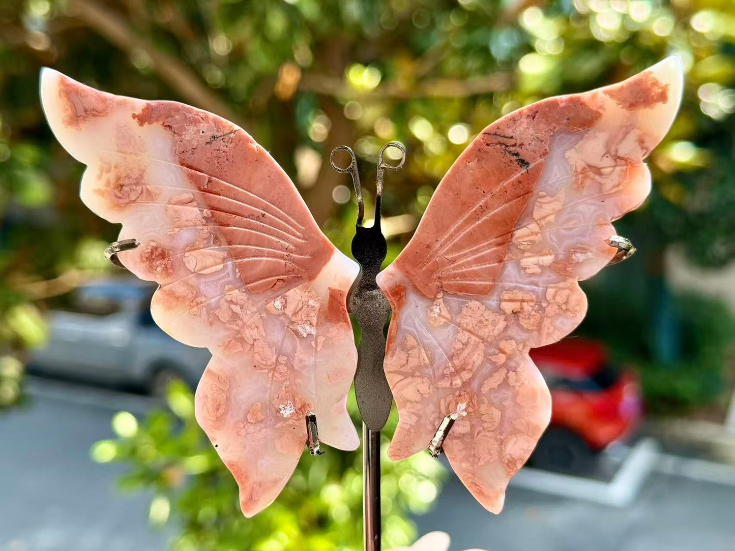Natural Pink Sakura Agate Wing.Agate Geode Butterfly Wings.