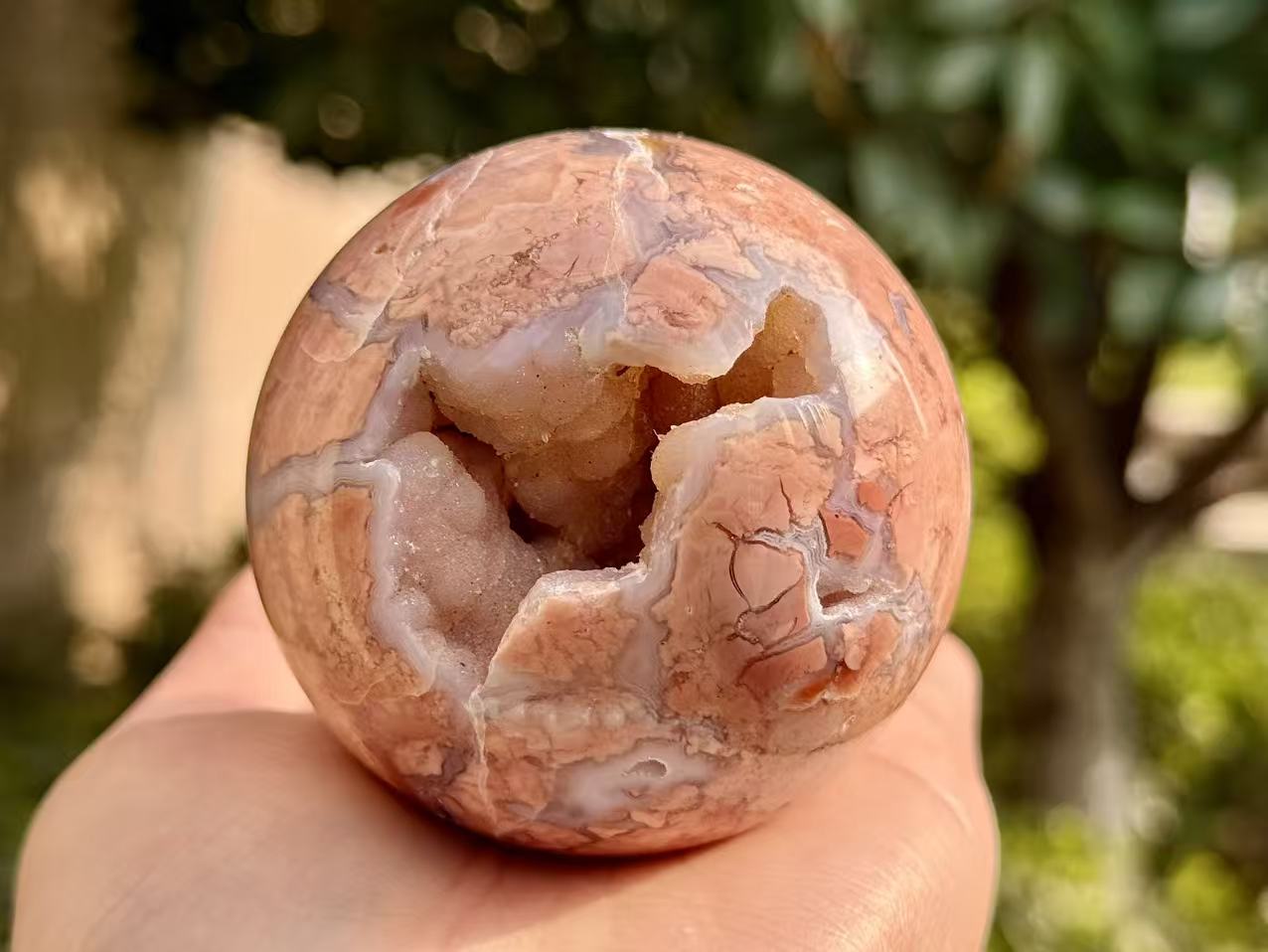 Natural Pink Sakura Agate Sphere.Geode Agate Ball.Crystal Quartz Ball.
