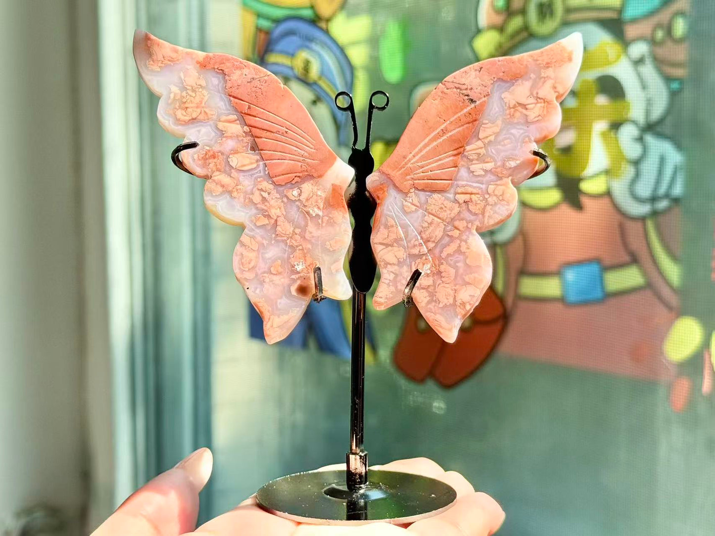 Natural Pink Sakura Agate Wing.Agate Geode Butterfly Wings.