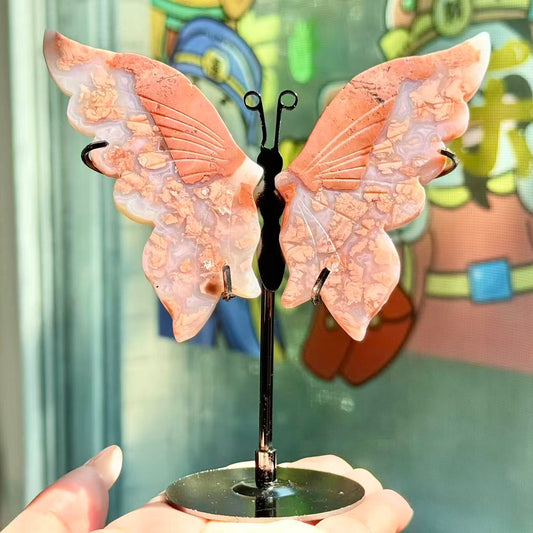 Natural Pink Sakura Agate Wing.Agate Geode Butterfly Wings.