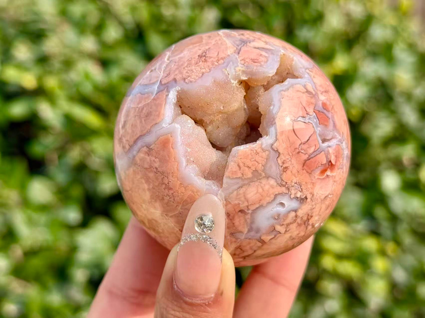 Natural Pink Sakura Agate Sphere.Geode Agate Ball.Crystal Quartz Ball.