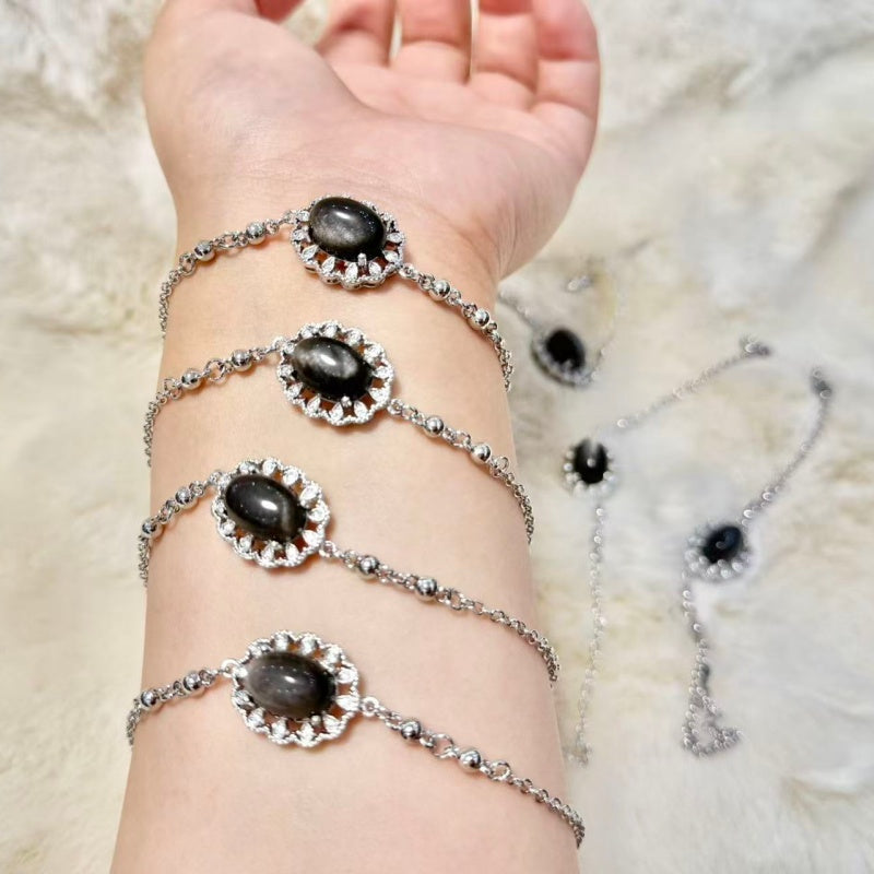 Natural Silver Obsidian Bracelet.