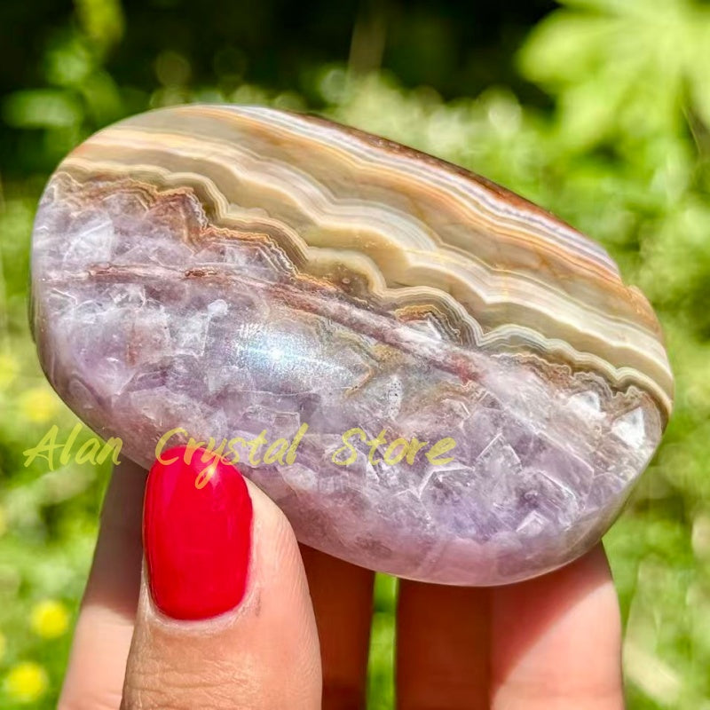Natural Amethyst agate Palm Stone.1PC