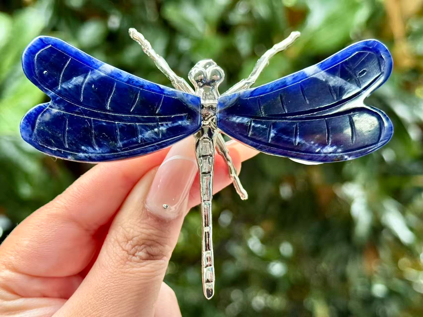 Natural Sodalite Dragonfly,Handmade Crystal quartz Dragonfly.