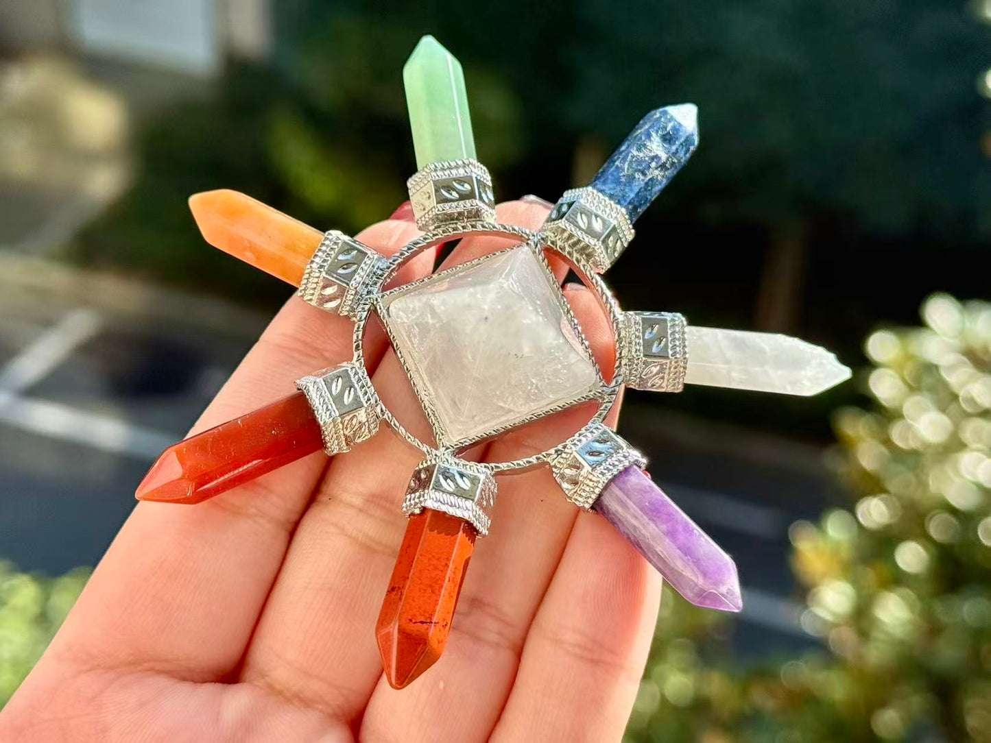 3.8''Natural Seven Chakra Energy Genarator,Clear Quartz Pyramid,Crystal Seven chakras,Crystal decor,Crystal gift ,Home decor,Crystal healing