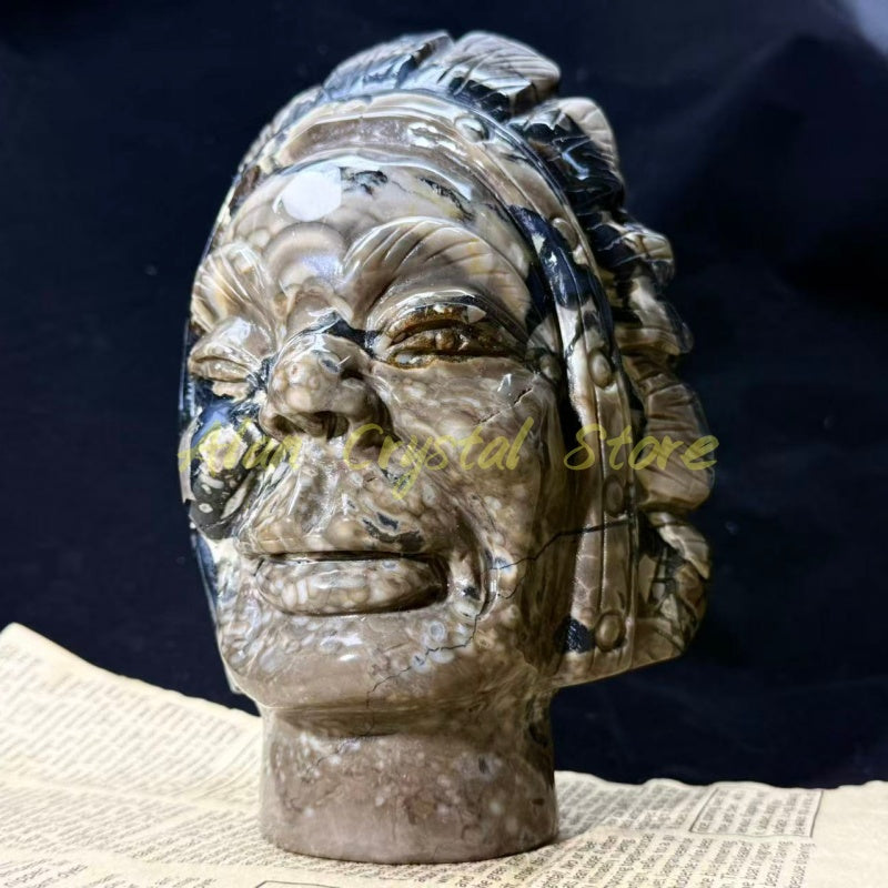 9.2“ Natural Volcanic Agate Indian Skull Carving.1PC