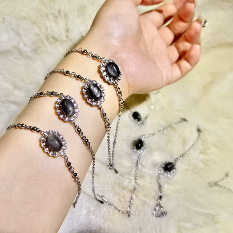 Natural Silver Obsidian Bracelet.
