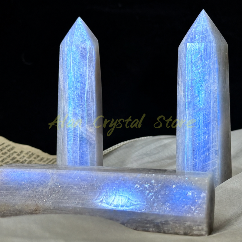 10CM+ Natural Blue Moon Stone Obelisk.1PC