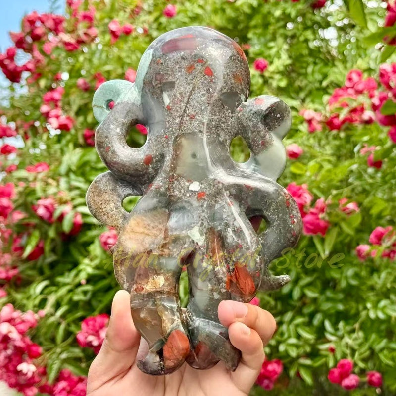 Blood Stone Octopus Carving