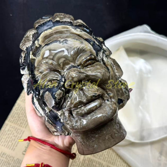 9.2“ Natural Volcanic Agate Indian Skull Carving.1PC