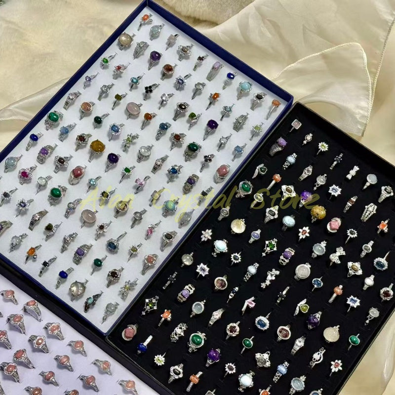 10PCS Natural Crystal Quartz Rings.(Adjustable Size)