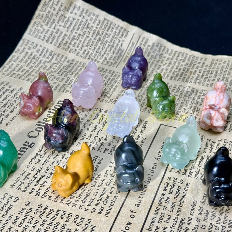 Natural Crystal Quartz Cat Carving.10PCS