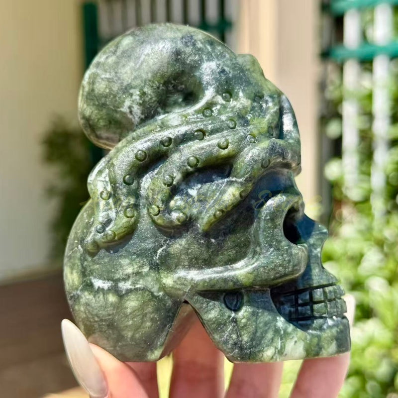 Green Jade Hand Skull Carving